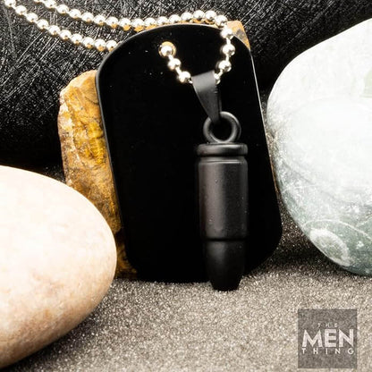 THE MEN THING SS Pendant/ Necklace BULLET DOG TAG (Black)- Titanium Steel Pendant with 24inch Round Box Chain, American trending Style for Men & Boys