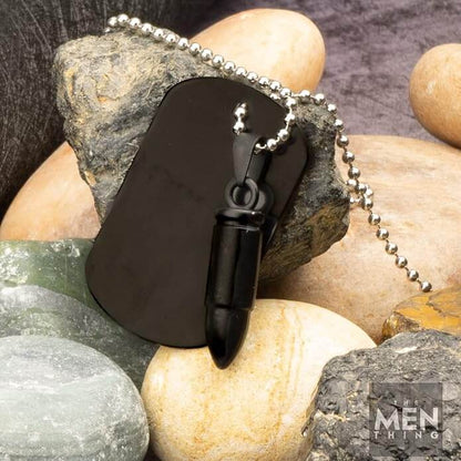 THE MEN THING SS Pendant/ Necklace BULLET DOG TAG (Black)- Titanium Steel Pendant with 24inch Round Box Chain, American trending Style for Men & Boys