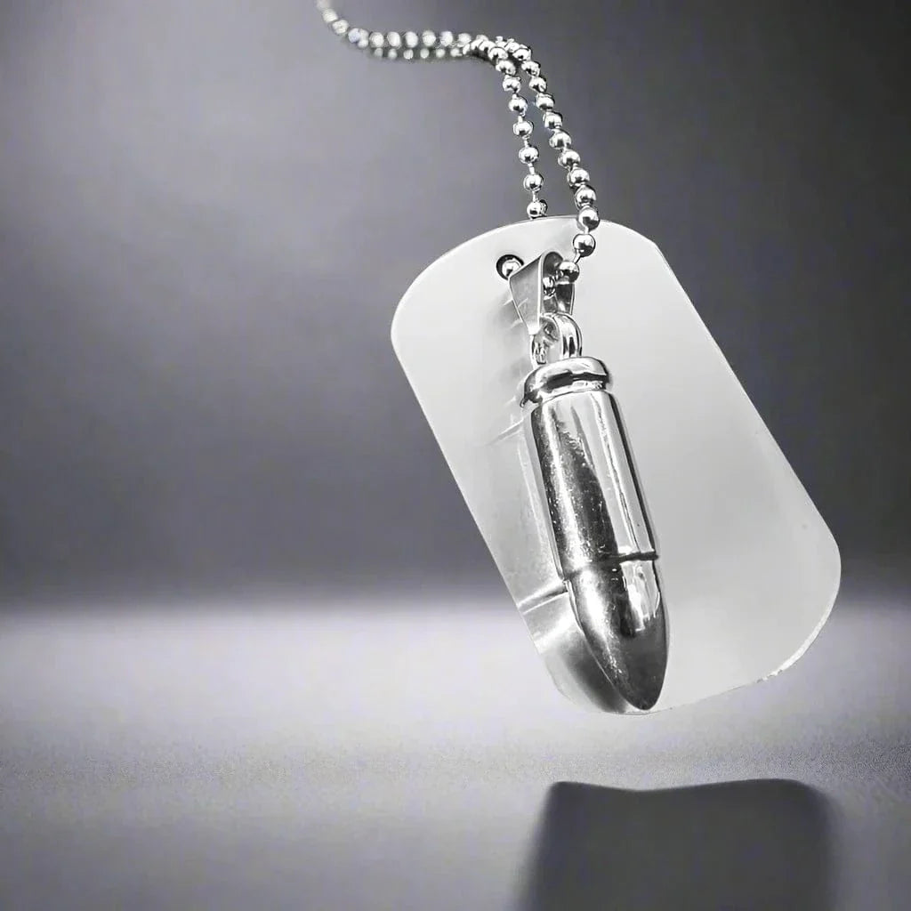 THE MEN THING SS Pendant/ Necklace BULLET DOG TAG -  Titanium Steel Pendant with 24inch Round Box Chain, American trending Style for Men & Boys