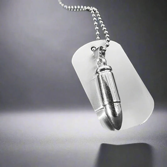 THE MEN THING SS Pendant/ Necklace BULLET DOG TAG -  Titanium Steel Pendant with 24inch Round Box Chain, American trending Style for Men & Boys