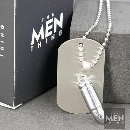 THE MEN THING SS Pendant/ Necklace BULLET DOG TAG -  Titanium Steel Pendant with 24inch Round Box Chain, American trending Style for Men & Boys