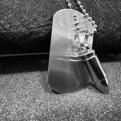 THE MEN THING SS Pendant/ Necklace BULLET DOG TAG -  Titanium Steel Pendant with 24inch Round Box Chain, American trending Style for Men & Boys