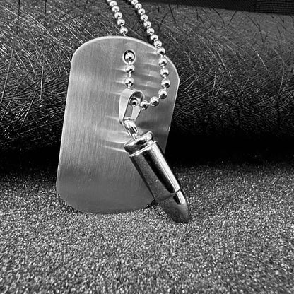 THE MEN THING SS Pendant/ Necklace BULLET DOG TAG -  Titanium Steel Pendant with 24inch Round Box Chain, American trending Style for Men & Boys