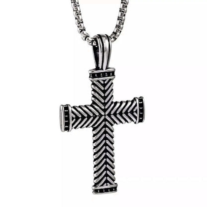 THE MEN THING SS Pendant/ Necklace CHEVRON CROSS - Titanium Steel Pendant with 24inch Round Box Chain for Men & Boys