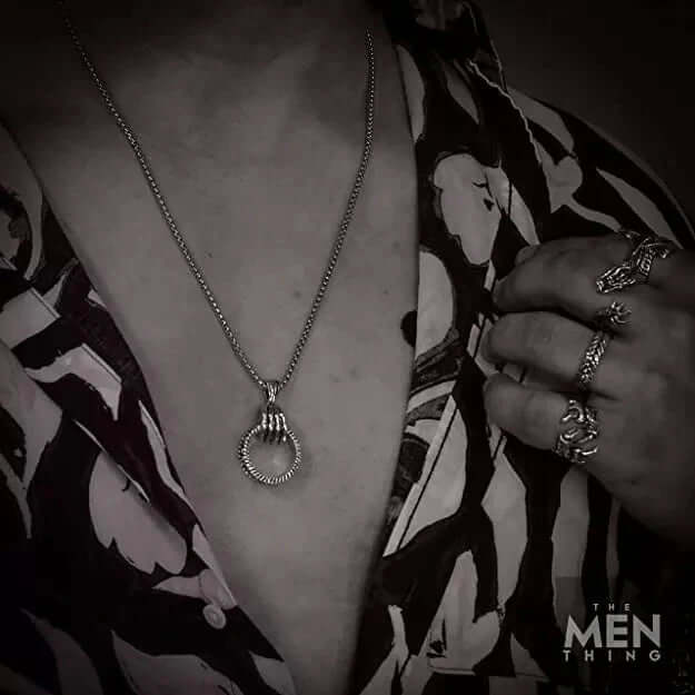 THE MEN THING SS Pendant/ Necklace CLAW HAND -  Alloy Pendant with Stainless Steel 24inch Round Box Chain, European trending Style for Men & Boys