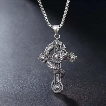 THE MEN THING SS Pendant/ Necklace COBRA-CROSS - Alloy  Snake Pendant with Pure Stainless Steel 24inch Round Box Chain, European trending Style for Men & Boy
