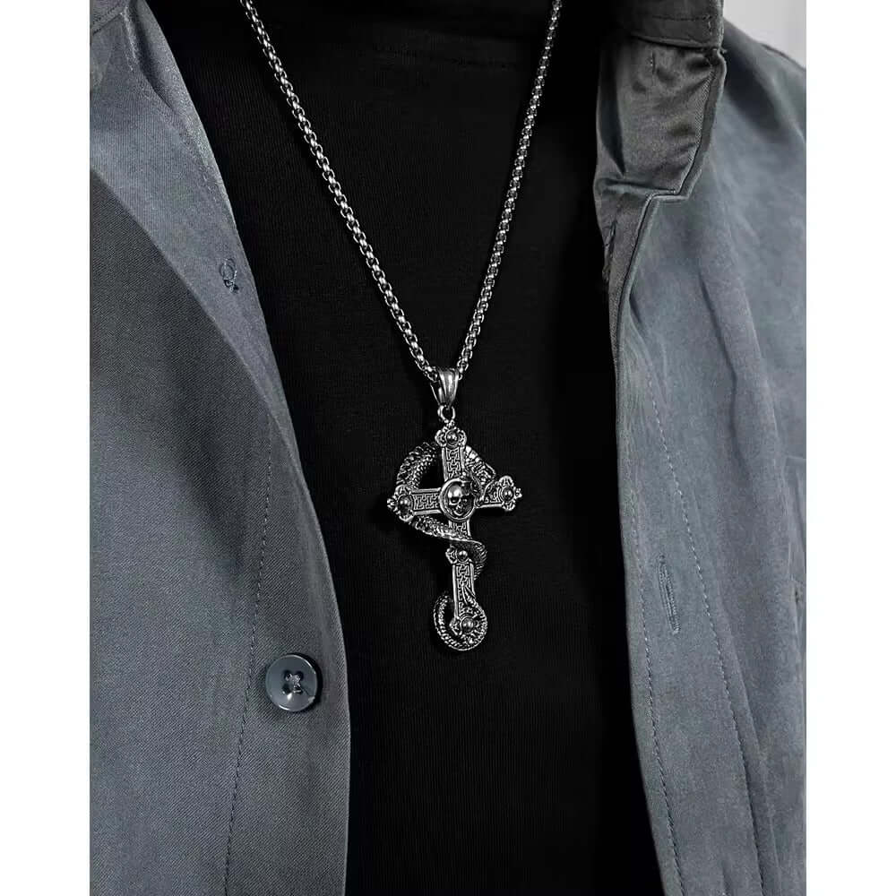 THE MEN THING SS Pendant/ Necklace COBRA CROSS (T) - Pure Titanium Steel Pendant with Stainless Steel 24inch Round Box Chain, European trending Style for Men & Boy
