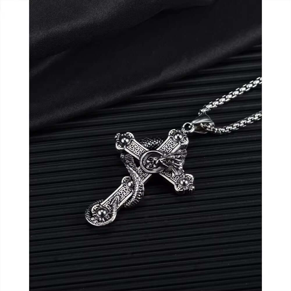 THE MEN THING SS Pendant/ Necklace COBRA CROSS (T) - Pure Titanium Steel Pendant with Stainless Steel 24inch Round Box Chain, European trending Style for Men & Boy