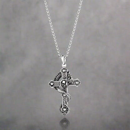 THE MEN THING SS Pendant/ Necklace COBRA CROSS (T) - Pure Titanium Steel Pendant with Stainless Steel 24inch Round Box Chain, European trending Style for Men & Boy