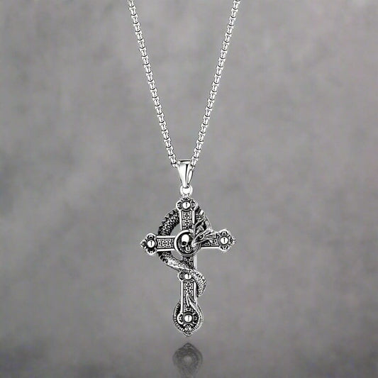 THE MEN THING SS Pendant/ Necklace COBRA CROSS (T) - Pure Titanium Steel Pendant with Stainless Steel 24inch Round Box Chain, European trending Style for Men & Boy