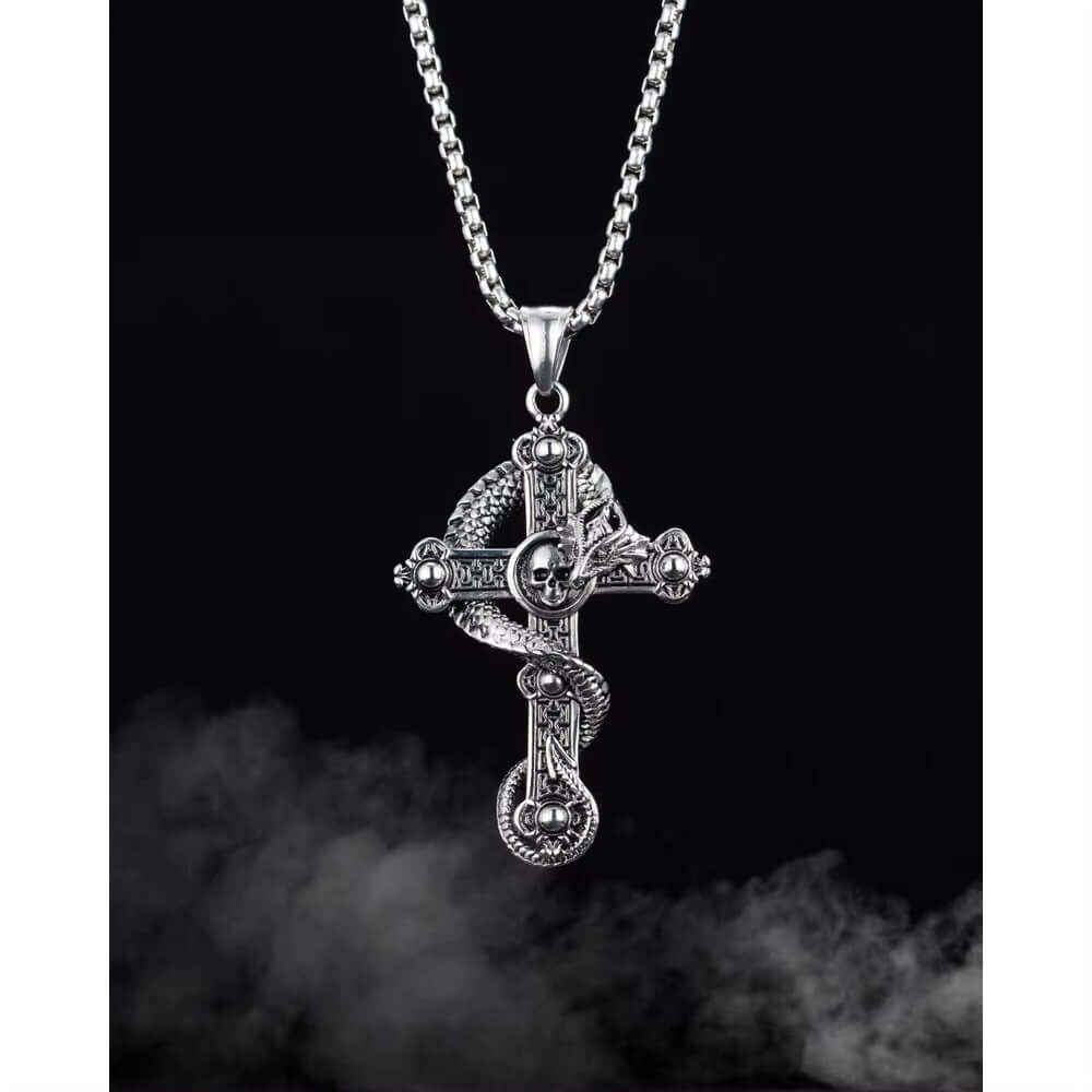 THE MEN THING SS Pendant/ Necklace COBRA CROSS (T) - Pure Titanium Steel Pendant with Stainless Steel 24inch Round Box Chain, European trending Style for Men & Boy