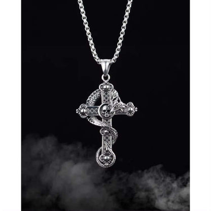 THE MEN THING SS Pendant/ Necklace COBRA CROSS (T) - Pure Titanium Steel Pendant with Stainless Steel 24inch Round Box Chain, European trending Style for Men & Boy
