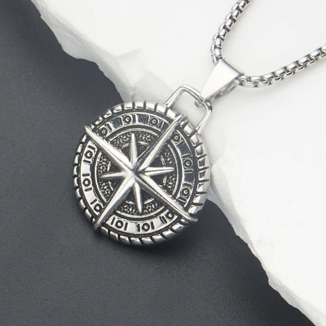 THE MEN THING SS Pendant/ Necklace COMPASS LUCK -  Alloy Pendant with Pure Stainless Steel 24inch Round Box Chain, American trending Style for Men & Boy