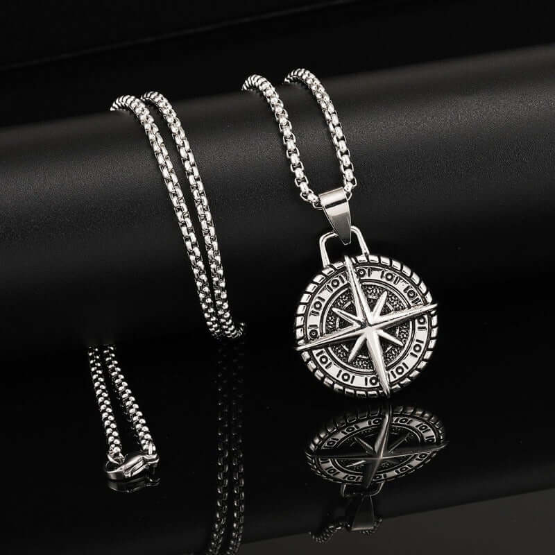THE MEN THING SS Pendant/ Necklace COMPASS LUCK -  Alloy Pendant with Pure Stainless Steel 24inch Round Box Chain, American trending Style for Men & Boy
