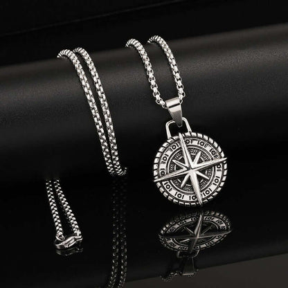 THE MEN THING SS Pendant/ Necklace COMPASS LUCK -  Alloy Pendant with Pure Stainless Steel 24inch Round Box Chain, American trending Style for Men & Boy