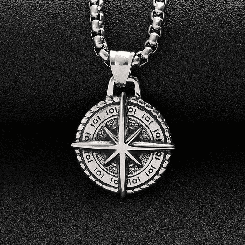 THE MEN THING SS Pendant/ Necklace COMPASS LUCK -  Alloy Pendant with Pure Stainless Steel 24inch Round Box Chain, American trending Style for Men & Boy