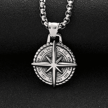 THE MEN THING SS Pendant/ Necklace COMPASS LUCK -  Alloy Pendant with Pure Stainless Steel 24inch Round Box Chain, American trending Style for Men & Boy