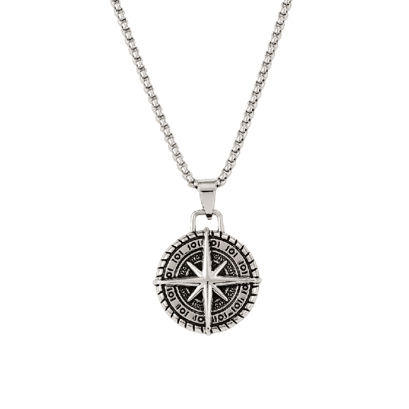 THE MEN THING SS Pendant/ Necklace COMPASS LUCK -  Alloy Pendant with Pure Stainless Steel 24inch Round Box Chain, American trending Style for Men & Boy