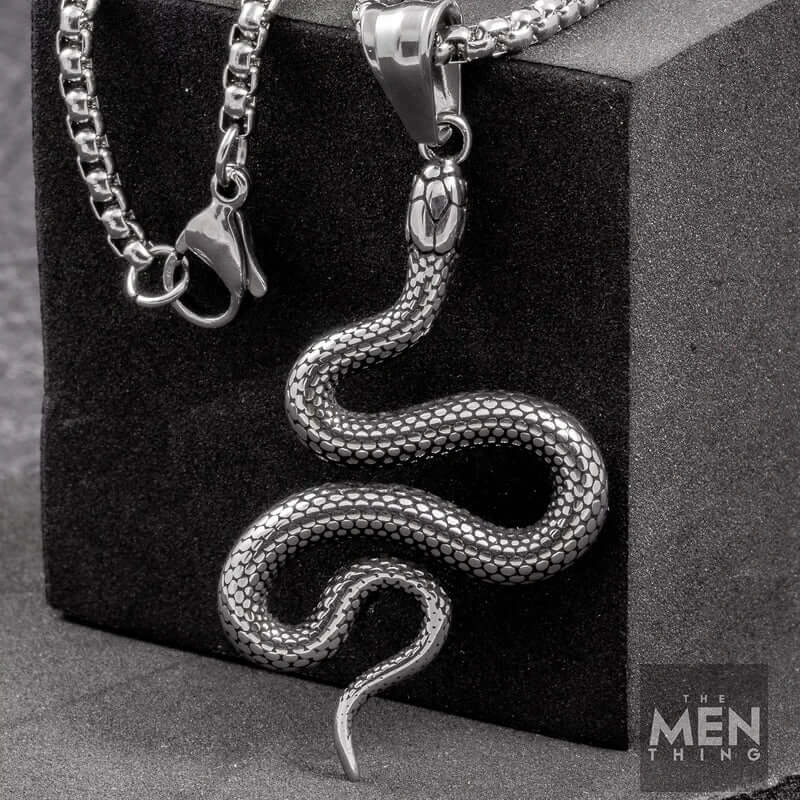 THE MEN THING SS Pendant/ Necklace CRAWLING SNAKE - Pure Titanium Steel Pendant with 24inch Round Box Chain for Men & Boys