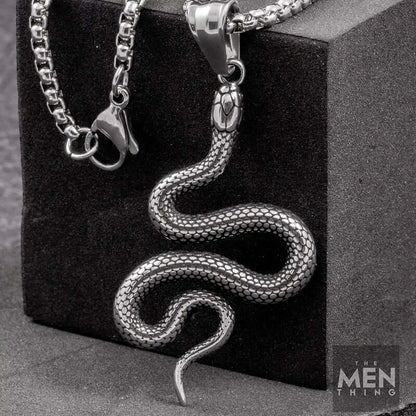 THE MEN THING SS Pendant/ Necklace CRAWLING SNAKE - Pure Titanium Steel Pendant with 24inch Round Box Chain for Men & Boys