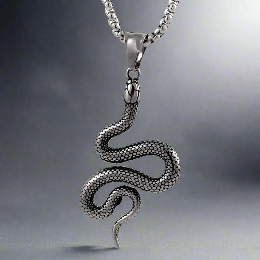 THE MEN THING SS Pendant/ Necklace CRAWLING SNAKE - Pure Titanium Steel Pendant with 24inch Round Box Chain for Men & Boys