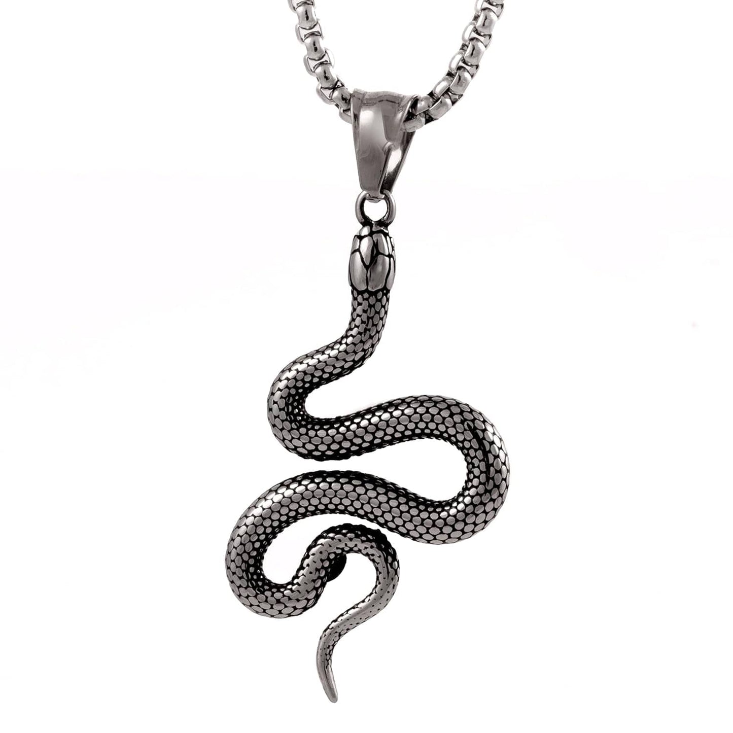 THE MEN THING SS Pendant/ Necklace CRAWLING SNAKE - Pure Titanium Steel Pendant with 24inch Round Box Chain for Men & Boys