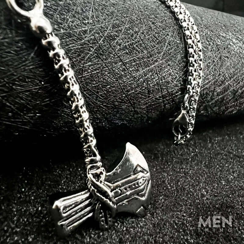 THE MEN THING SS Pendant/ Necklace CURVED AXE -  Alloy Pendant with Stainless Steel 24inch Round Box Chain, Milan trending Style for Men & Boy