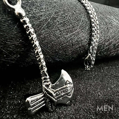 THE MEN THING SS Pendant/ Necklace CURVED AXE -  Alloy Pendant with Stainless Steel 24inch Round Box Chain, Milan trending Style for Men & Boy
