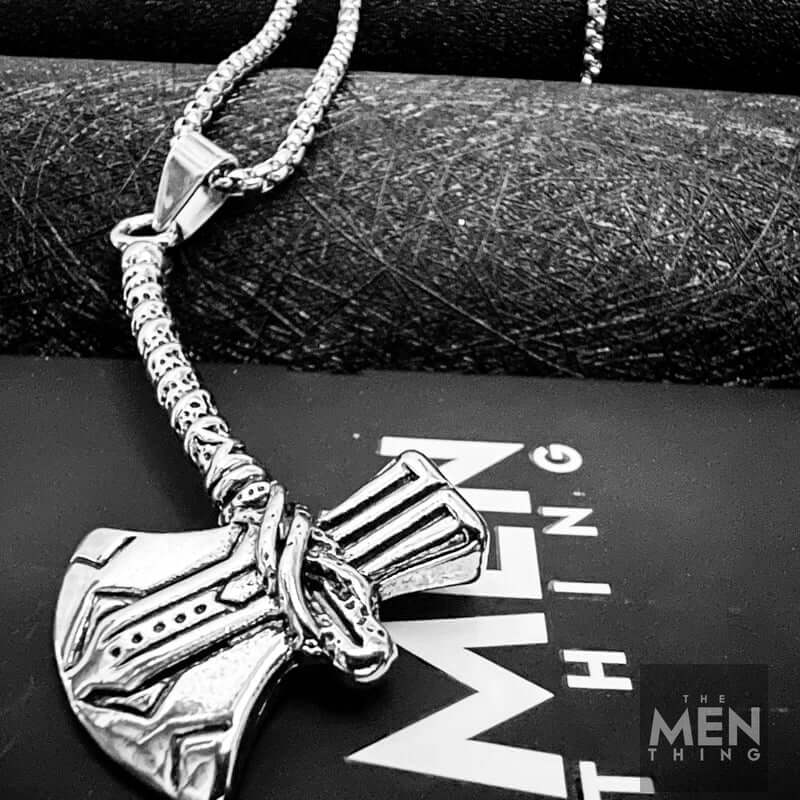 THE MEN THING SS Pendant/ Necklace CURVED AXE -  Alloy Pendant with Stainless Steel 24inch Round Box Chain, Milan trending Style for Men & Boy