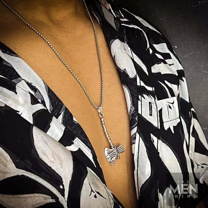 THE MEN THING SS Pendant/ Necklace CURVED AXE -  Alloy Pendant with Stainless Steel 24inch Round Box Chain, Milan trending Style for Men & Boy