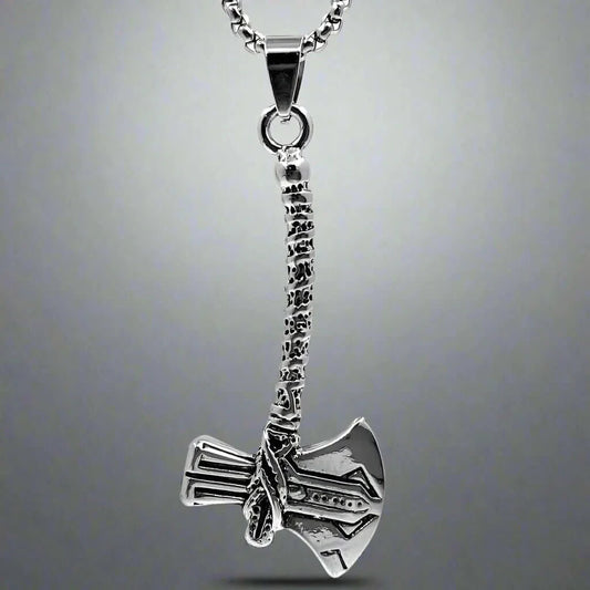 THE MEN THING SS Pendant/ Necklace CURVED AXE -  Alloy Pendant with Stainless Steel 24inch Round Box Chain, Milan trending Style for Men & Boy
