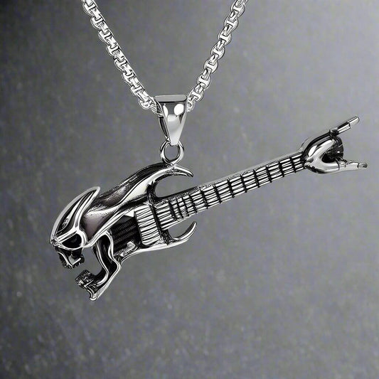 THE MEN THING SS Pendant/ Necklace DEAD GUITAR - Pure Titanium Steel Pendant with 24inch Round Box Chain for Men & Boys