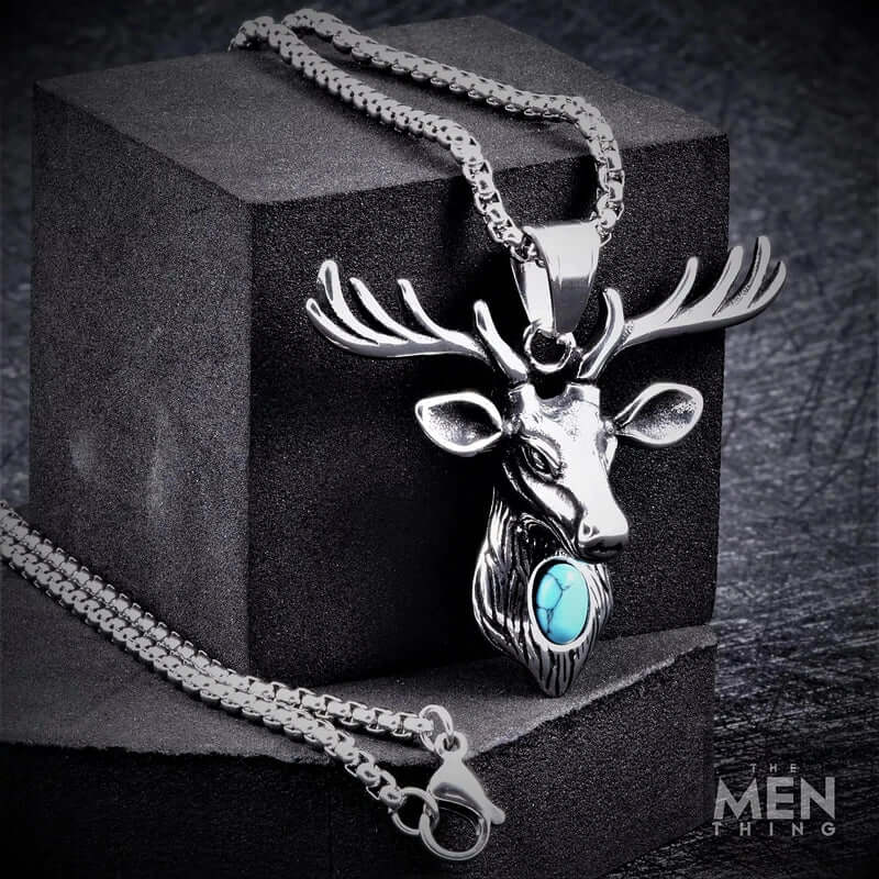THE MEN THING SS Pendant/ Necklace DEER HORN -  - Pure Titanium Steel Pendant with 24inch Round Box Chain for Men & Boys
