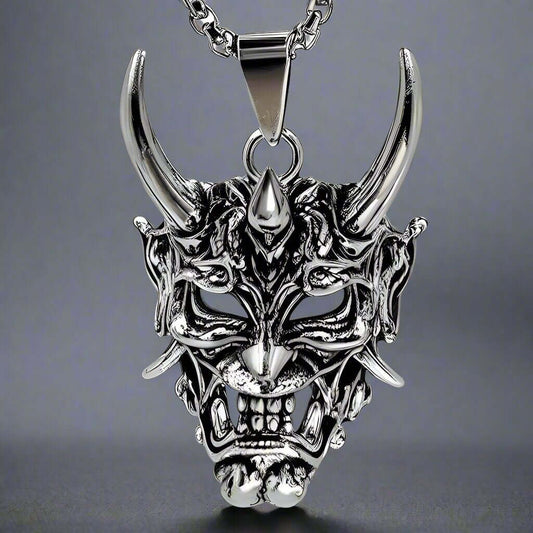 THE MEN THING SS Pendant/ Necklace DEMON MASK - Alloy Pendant with Stainless Steel 24inch Round Box Chain , European trending Style for Men & Boy