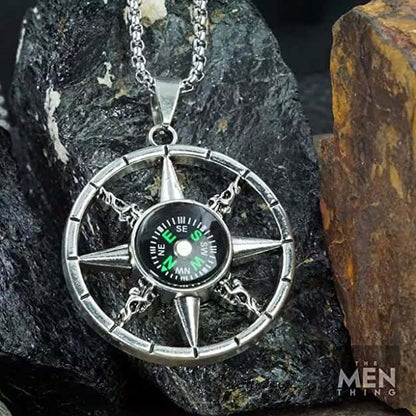 THE MEN THING SS Pendant/ Necklace DIRECTIONAL STAR - Alloy Compass Pendant with Stainless Steel 24inch Round Box Chain, European trending Style for Men & Boys