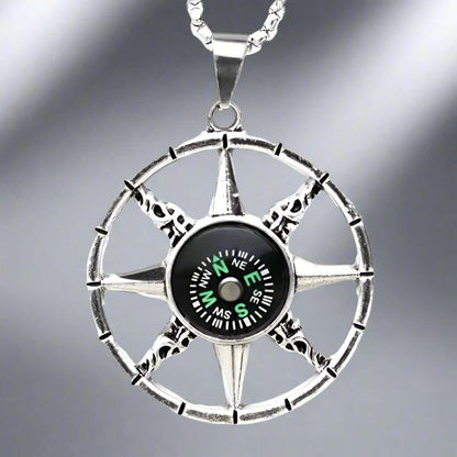 THE MEN THING SS Pendant/ Necklace DIRECTIONAL STAR - Alloy Compass Pendant with Stainless Steel 24inch Round Box Chain, European trending Style for Men & Boys