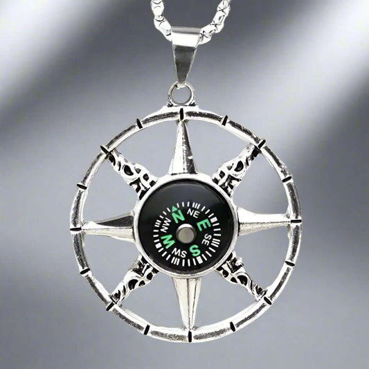 THE MEN THING SS Pendant/ Necklace DIRECTIONAL STAR - Alloy Compass Pendant with Stainless Steel 24inch Round Box Chain, European trending Style for Men & Boys