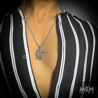 THE MEN THING SS Pendant/ Necklace DRAGON WATCH  -  Pure Titanium Steel Pendant with 24inch Round Box Chain for Men & Boys