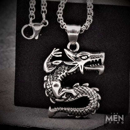 THE MEN THING SS Pendant/ Necklace DRAGON WATCH  -  Pure Titanium Steel Pendant with 24inch Round Box Chain for Men & Boys