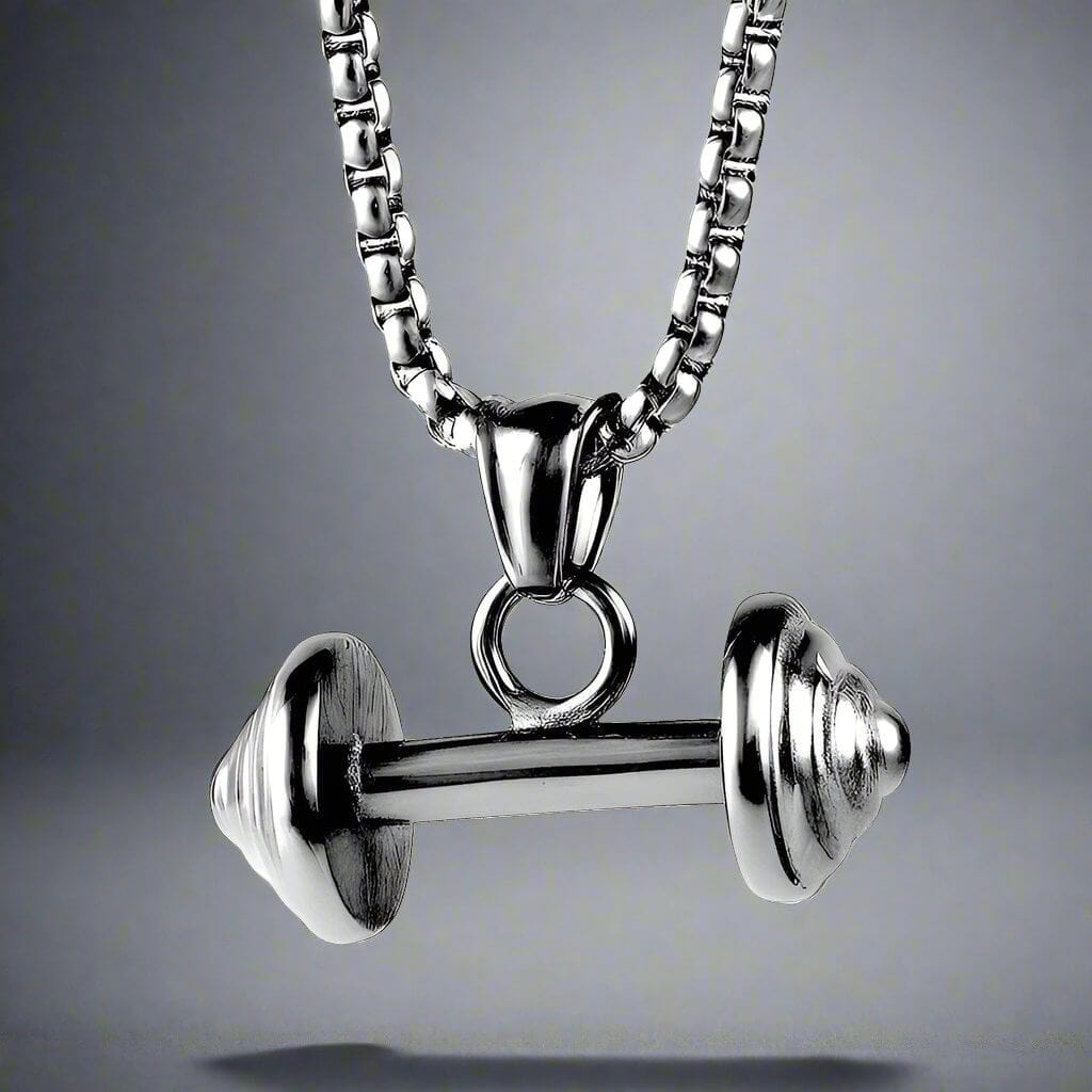 THE MEN THING SS Pendant/ Necklace DUMBBELL EQUATION - Pure Titanium Steel Pendant with 24inch Round Box Chain for Men & Boys
