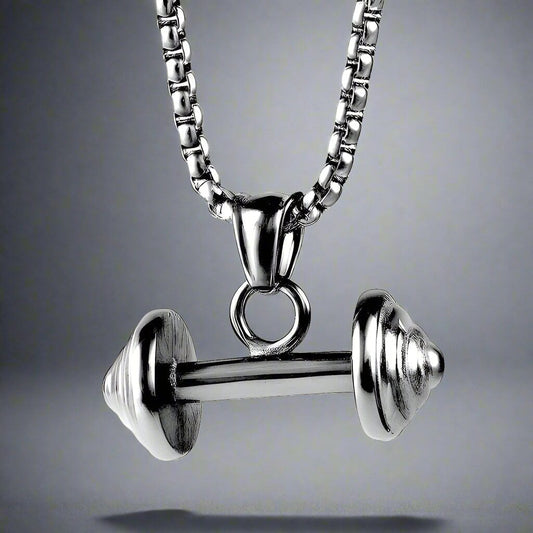 THE MEN THING SS Pendant/ Necklace DUMBBELL EQUATION - Pure Titanium Steel Pendant with 24inch Round Box Chain for Men & Boys