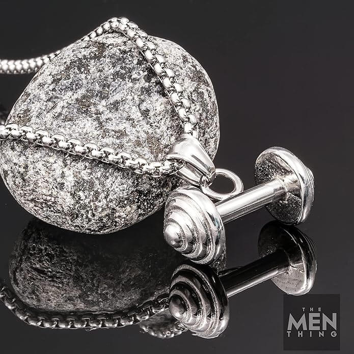 THE MEN THING SS Pendant/ Necklace DUMBBELL EQUATION - Pure Titanium Steel Pendant with 24inch Round Box Chain for Men & Boys