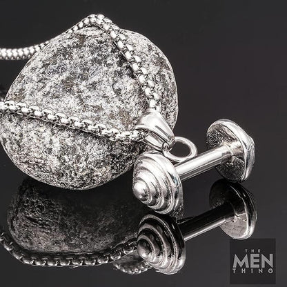 THE MEN THING SS Pendant/ Necklace DUMBBELL EQUATION - Pure Titanium Steel Pendant with 24inch Round Box Chain for Men & Boys