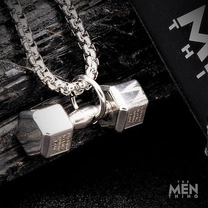 THE MEN THING SS Pendant/ Necklace DUMBBELL PASSION - Pure Titanium Steel Pendant with 24inch Round Box Chain for Men & Boys