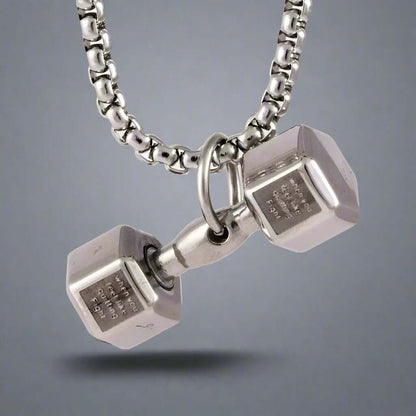 THE MEN THING SS Pendant/ Necklace DUMBBELL PASSION - Pure Titanium Steel Pendant with 24inch Round Box Chain for Men & Boys