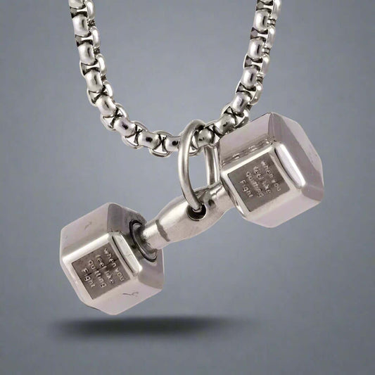 THE MEN THING SS Pendant/ Necklace DUMBBELL PASSION - Pure Titanium Steel Pendant with 24inch Round Box Chain for Men & Boys