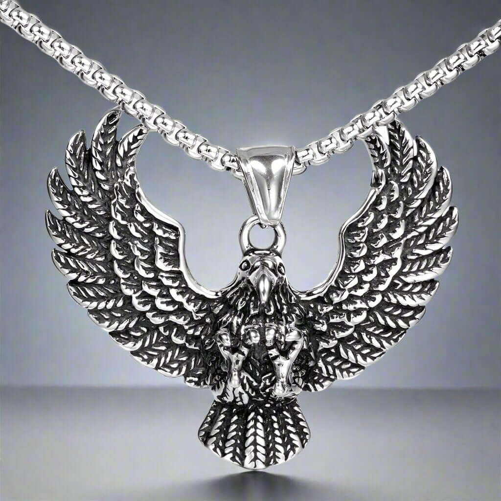 THE MEN THING SS Pendant/ Necklace EAGLE CATCH (T) - Pure Titanium Steel Pendant with Stainless Steel 24inch Round Box Chain, European trending Style for Men & Boy