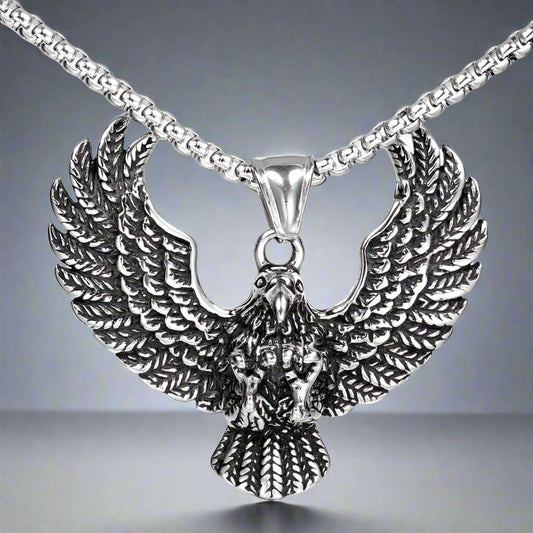 THE MEN THING SS Pendant/ Necklace EAGLE CATCH (T) - Pure Titanium Steel Pendant with Stainless Steel 24inch Round Box Chain, European trending Style for Men & Boy