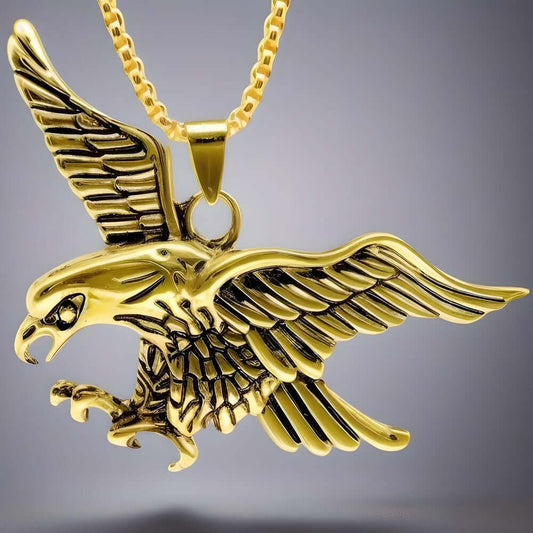 THE MEN THING SS Pendant/ Necklace EAGLE-HUNTER - Gold Alloy Pendant with Pure Stainless Steel 24inch Round Body Chain, European trending Style for Men & Boy