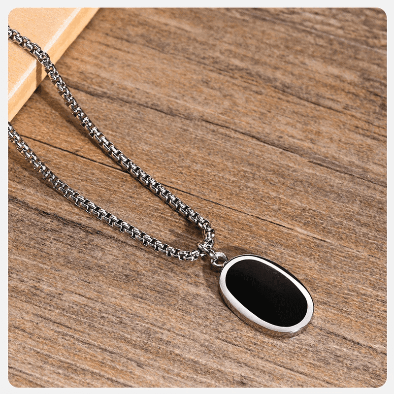 THE MEN THING SS Pendant/ Necklace ECLIPSE BLACK - Pure Titanium Steel Pendant with 24inch Round Box Chain for Men & Boys